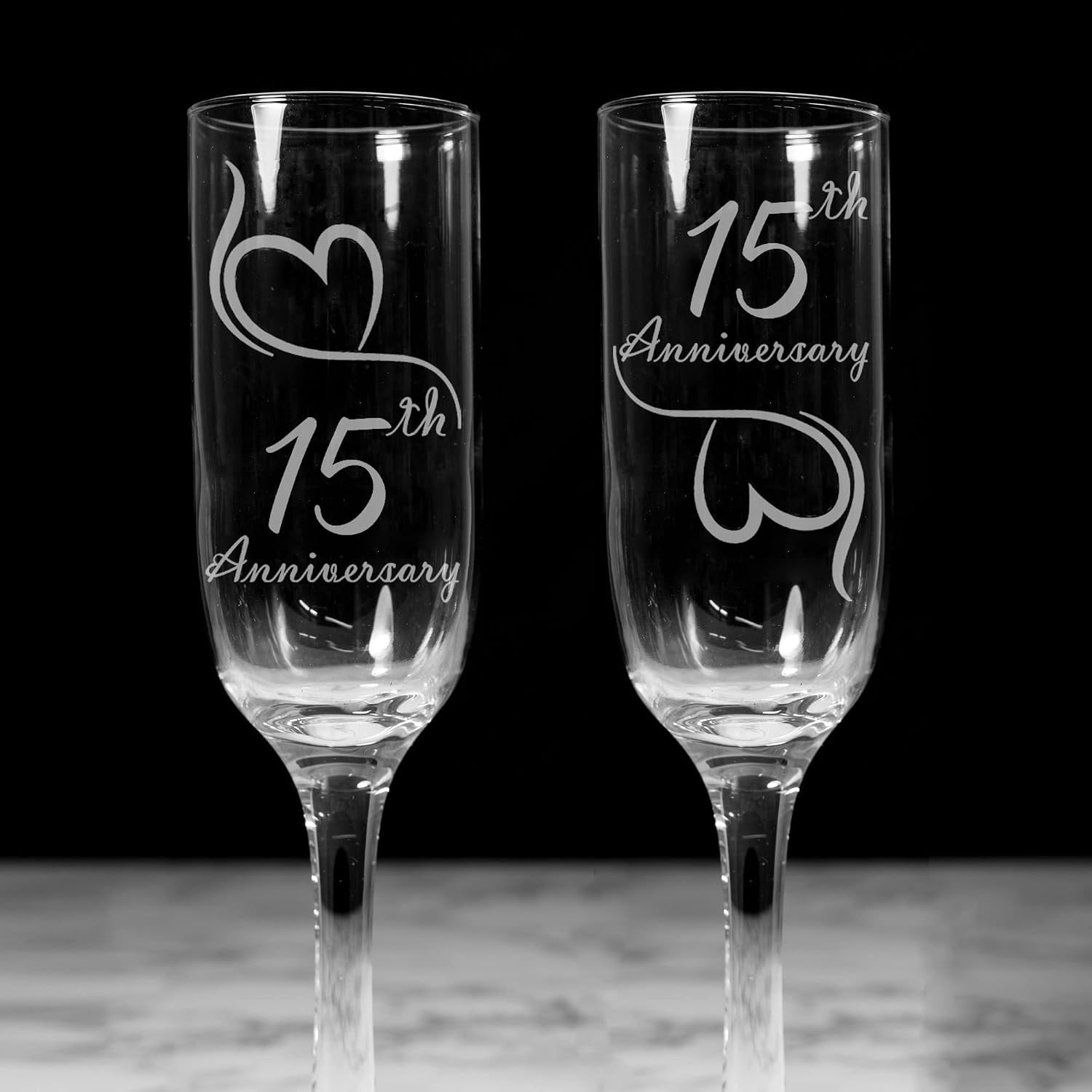 15th Anniversary Engraved Champagne Flutes, Set of 2, detail view