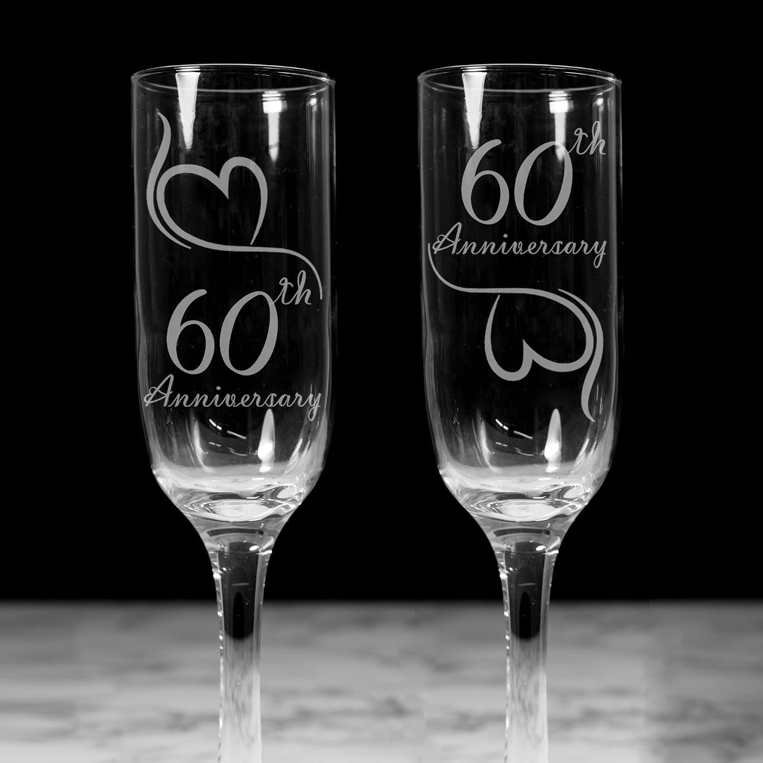 60th Anniversary Engraved Champagne Flutes, Set of 2, detail view