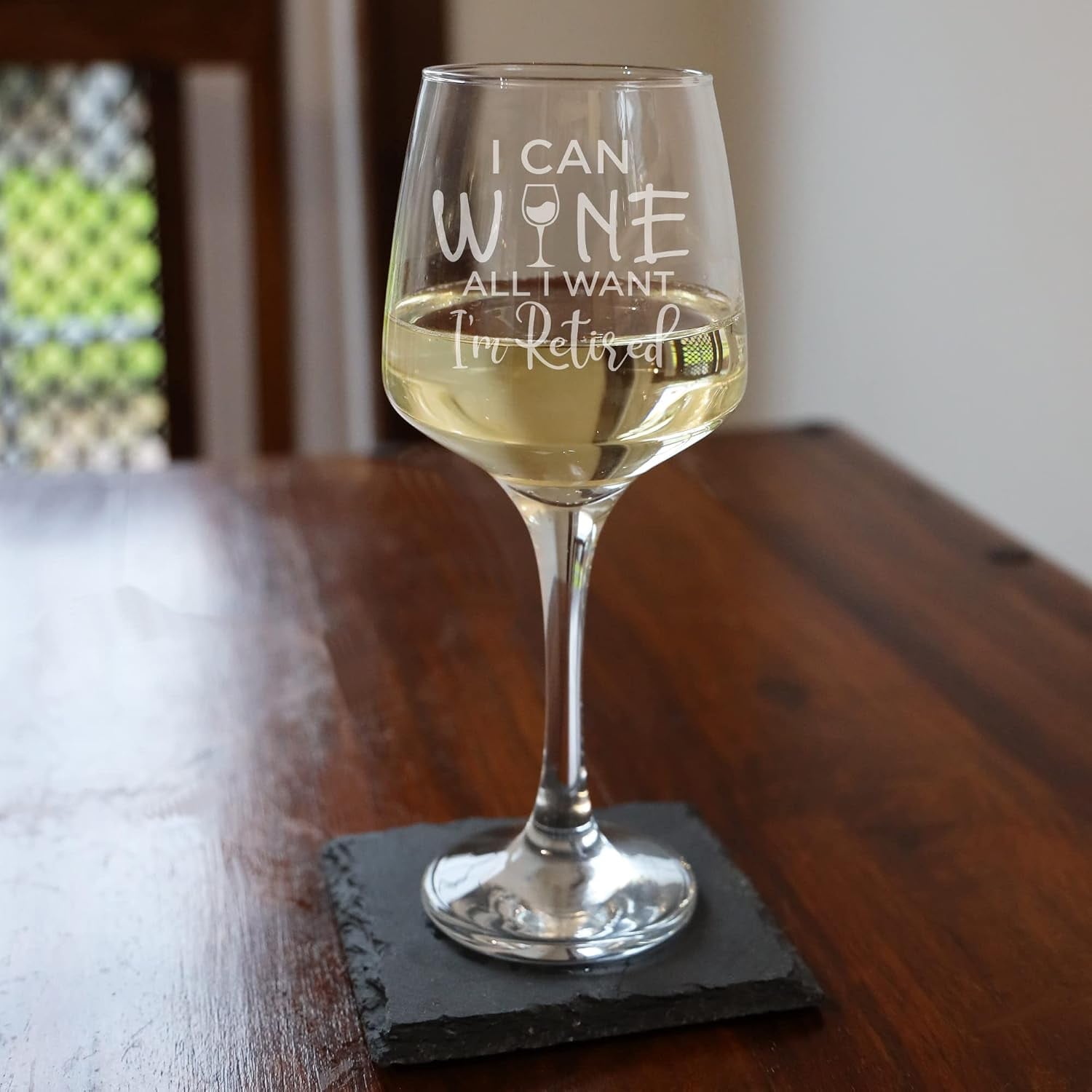 I'm Retired Engraved Wine Glass, 400ml, detail view